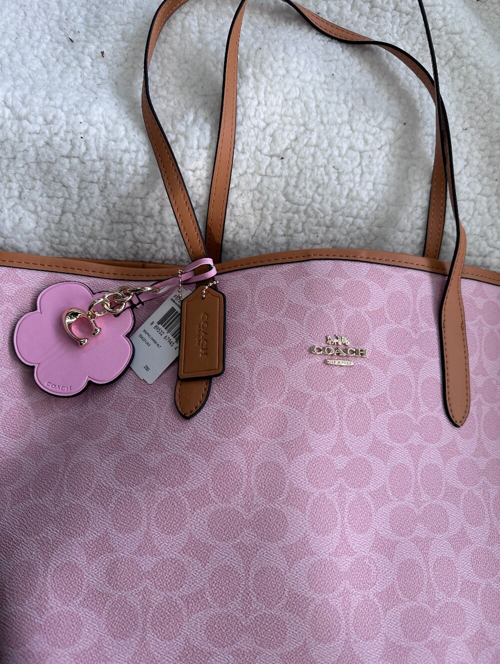 Coach Pink Signature Tote with Tan Trim - Picture 5 of 16